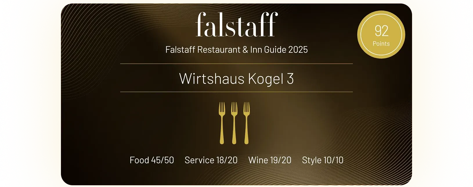 kogel3-falstaff 2025 Falstaff Auszeichnung in Schwarz und Gold